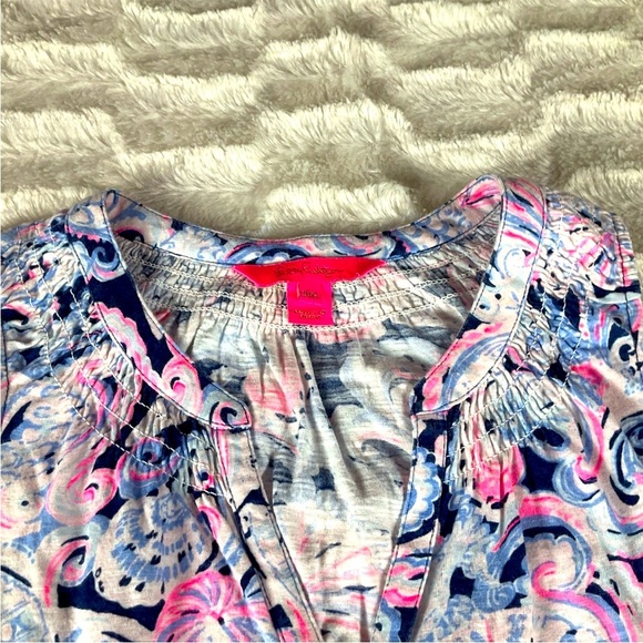 Lilly Pulitzer Essie Seashell Sleeveless Top Size XXS Blue/Pink Beachy Buttons - Picture 7 of 11